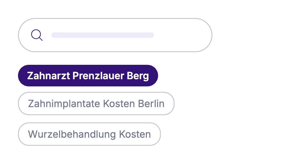 Suchleiste mit relevanten Suchbegriffen wie Zahnarzt Prenzlauer Berg